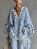 Conjunto de dos piezas a rayas azul Sofia