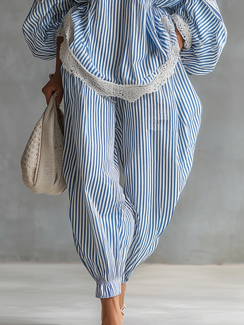 Conjunto de dos piezas a rayas azul Sofia