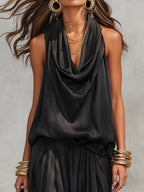 Serena Conjunto de top con cuello halter y pantalones plisados