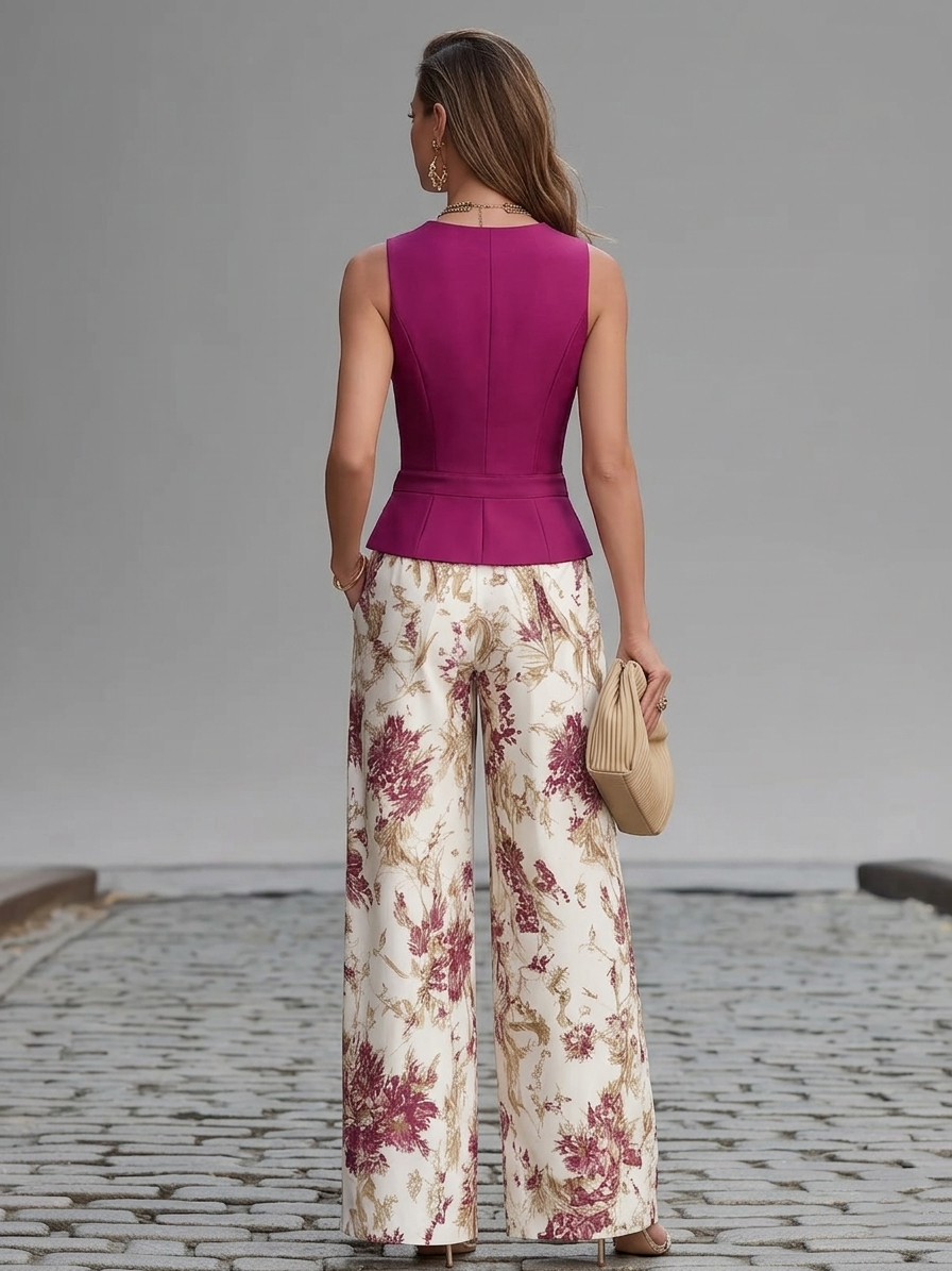 Conjunto de calças Lila com estampado floral