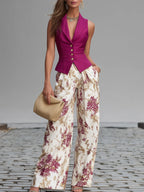 Conjunto de calças Lila com estampado floral