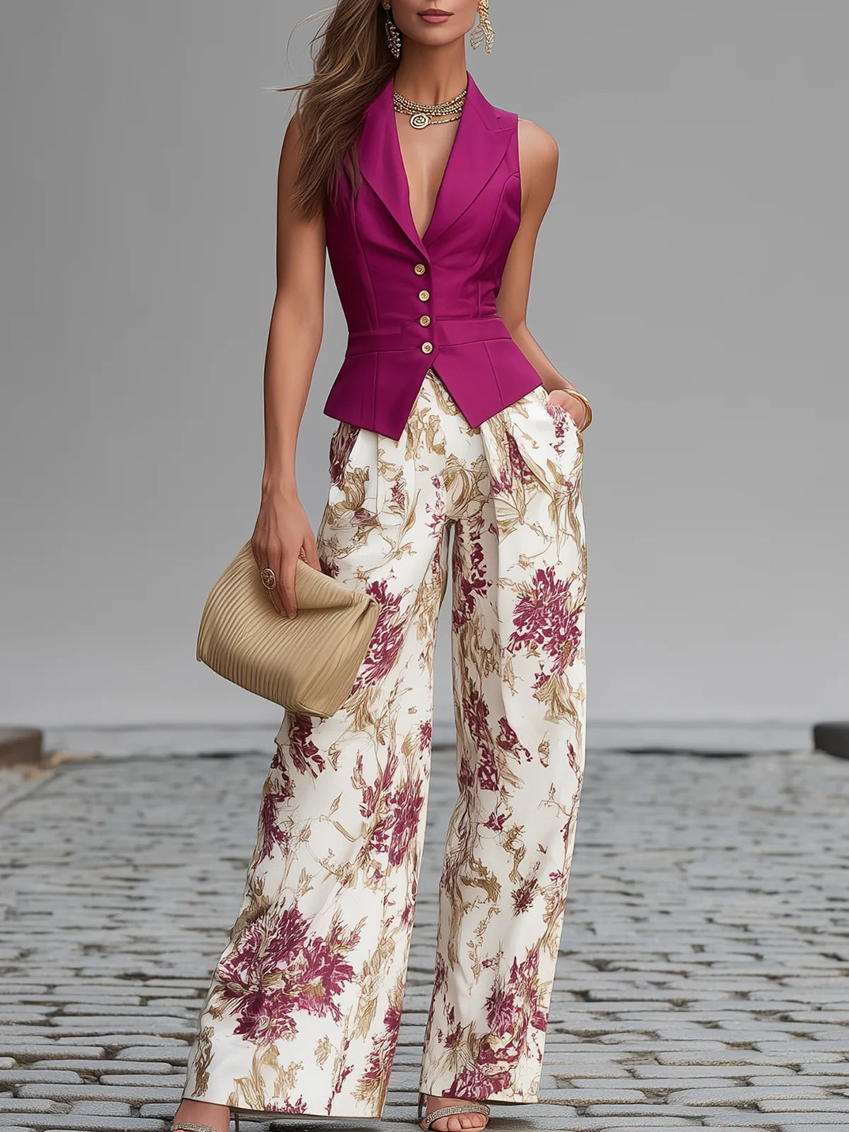 Conjunto de calças Lila com estampado floral
