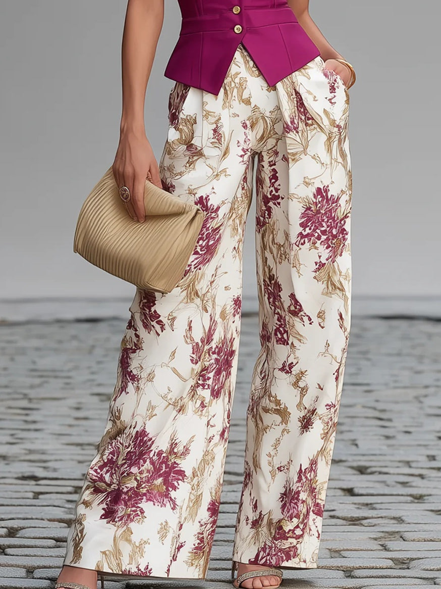 Conjunto de calças Lila com estampado floral