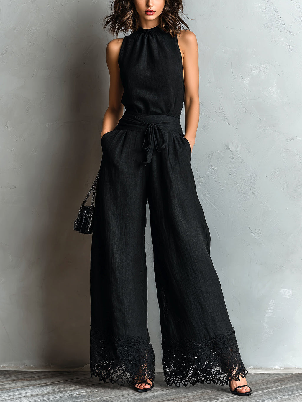 Conjunto Lila com colete de decote halter
