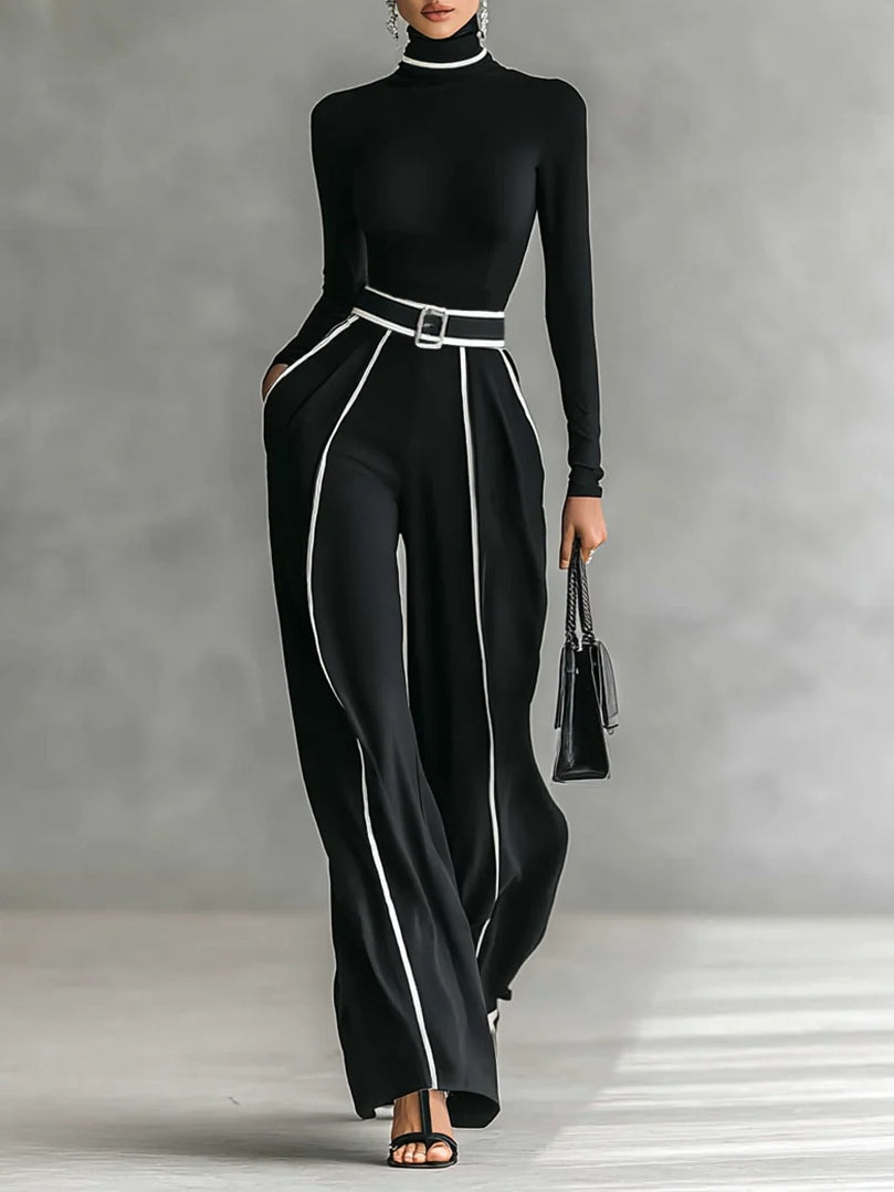 Conjunto Sophia de blusa de gola alta e calça de pernas largas
