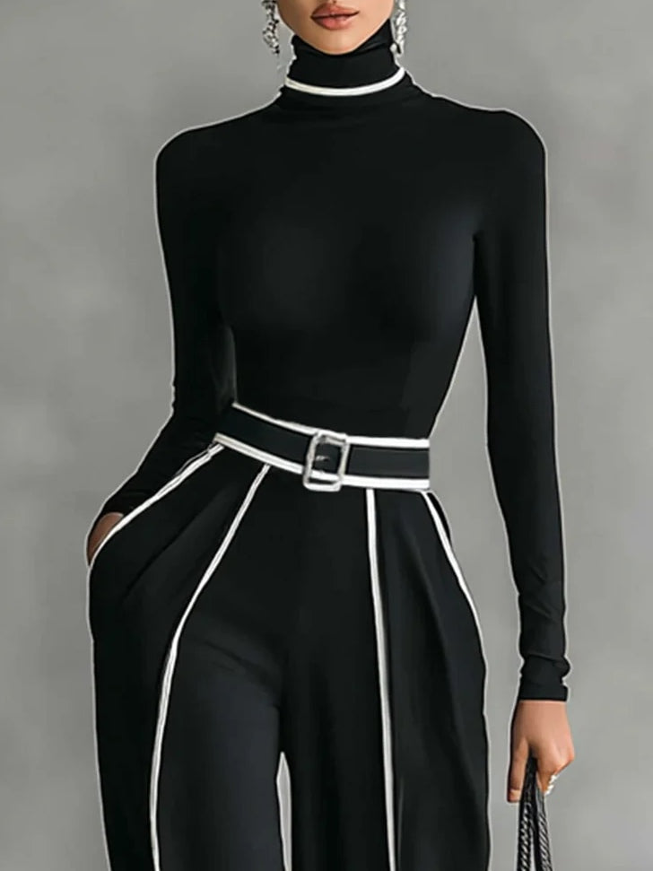 Conjunto Sophia de blusa de gola alta e calça de pernas largas