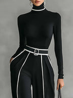 Conjunto Sophia de blusa de gola alta e calça de pernas largas