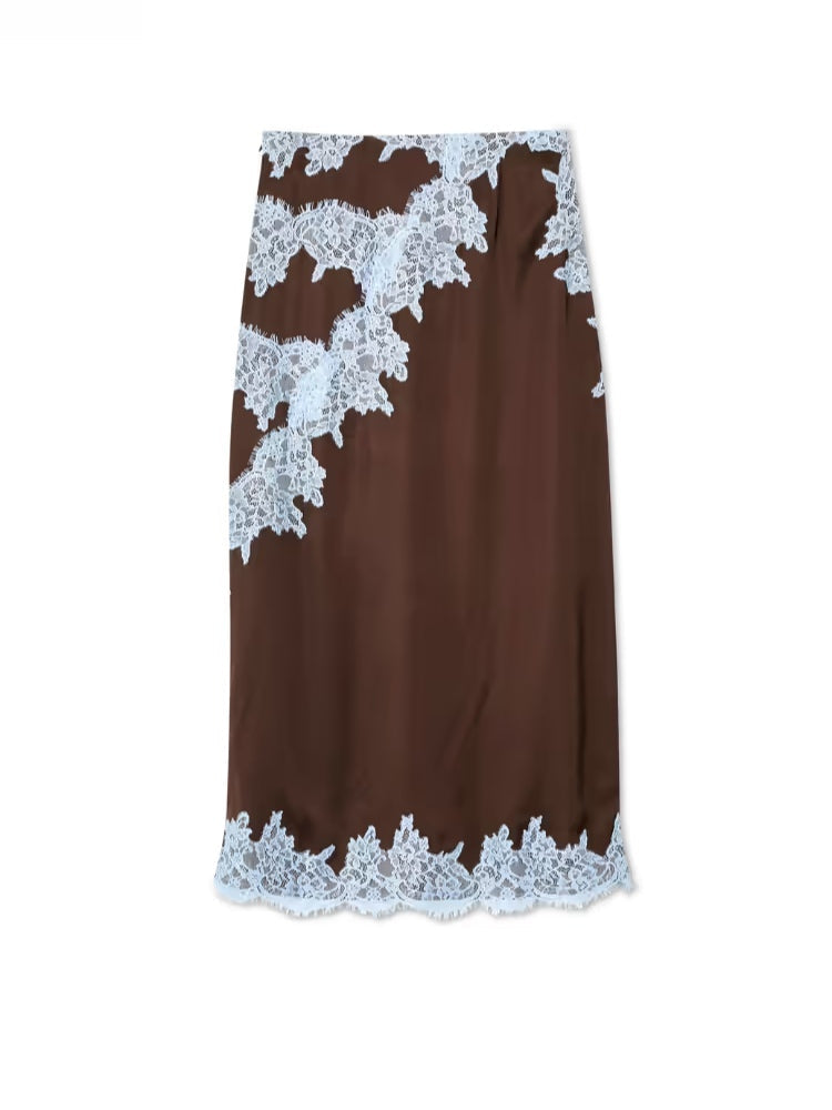 Conjunto de top con panel de encaje y falda Isabella