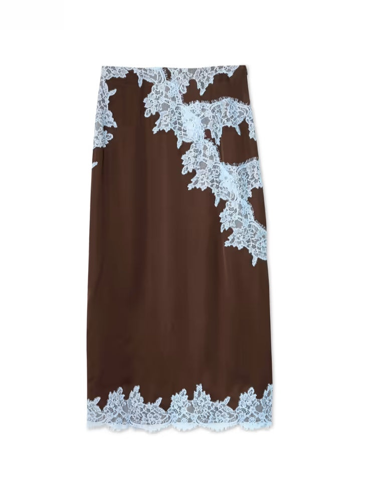 Conjunto de top con panel de encaje y falda Isabella