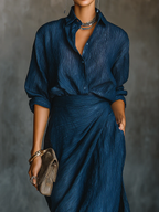 Celeste Cotton-Linen Blend Shirt Long Skirt Set