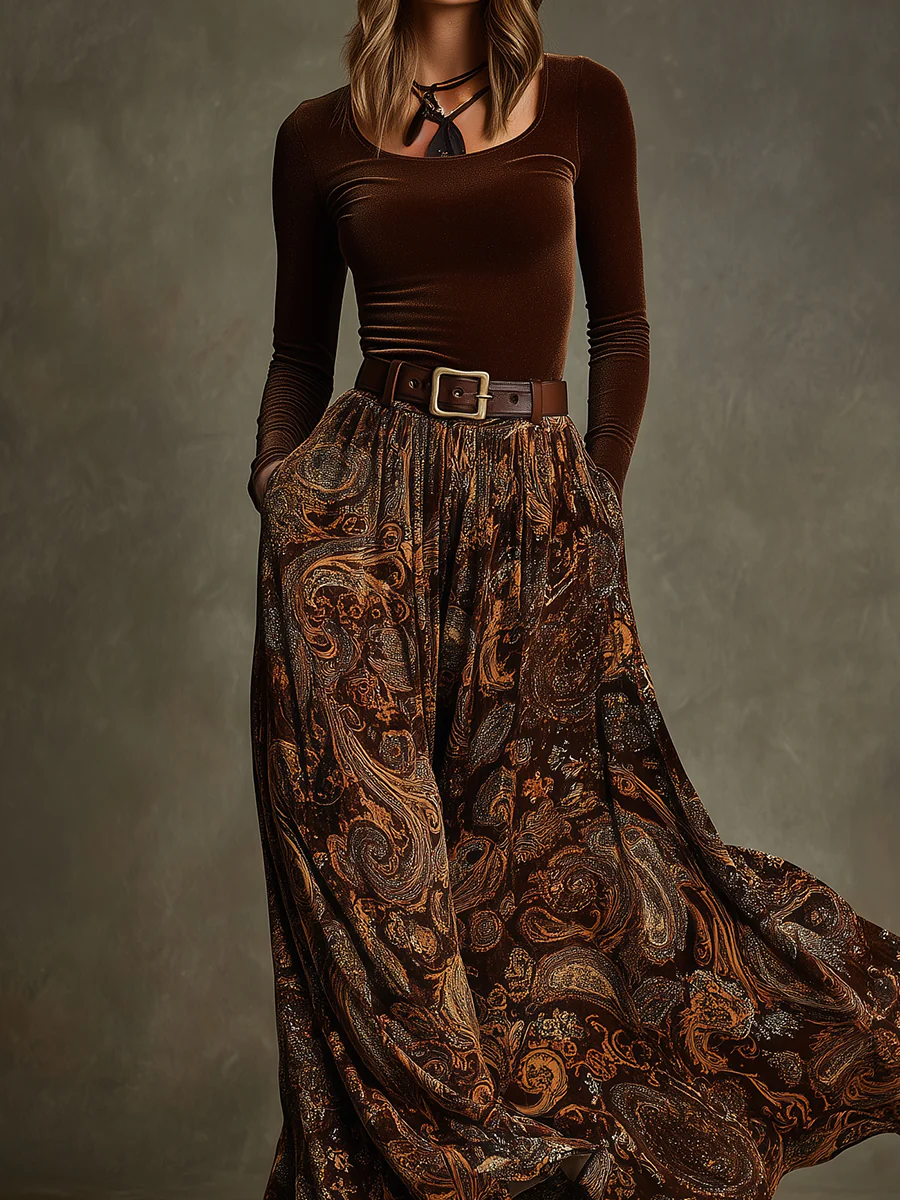 Conjunto de top de terciopelo y falda maxi de cachemira Vivienne