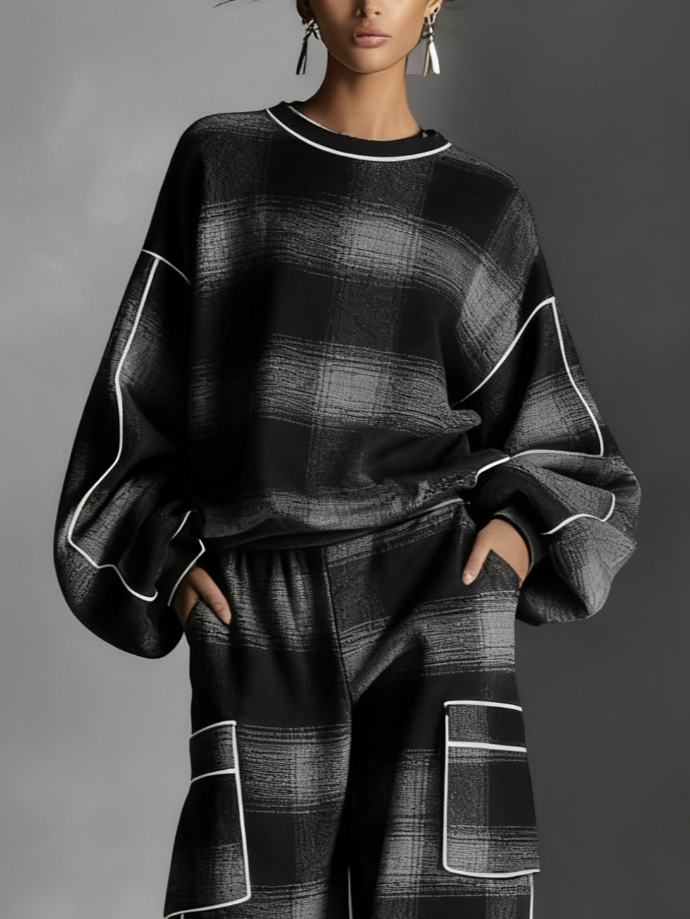 Conjunto Grayden de sweatshirt aos quadrados e calças