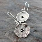 Handcrafted Textured Silver Flower Drop Earrings