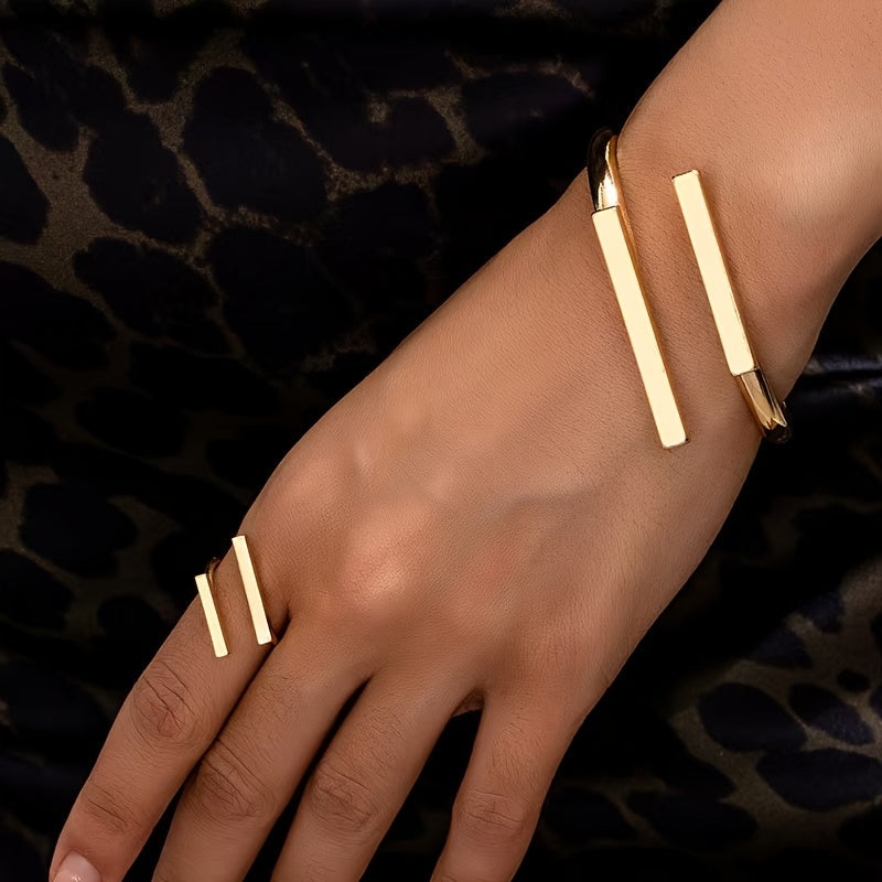 Conjunto elegante de anéis ajustáveis para pulseira, de estilo geométrico
