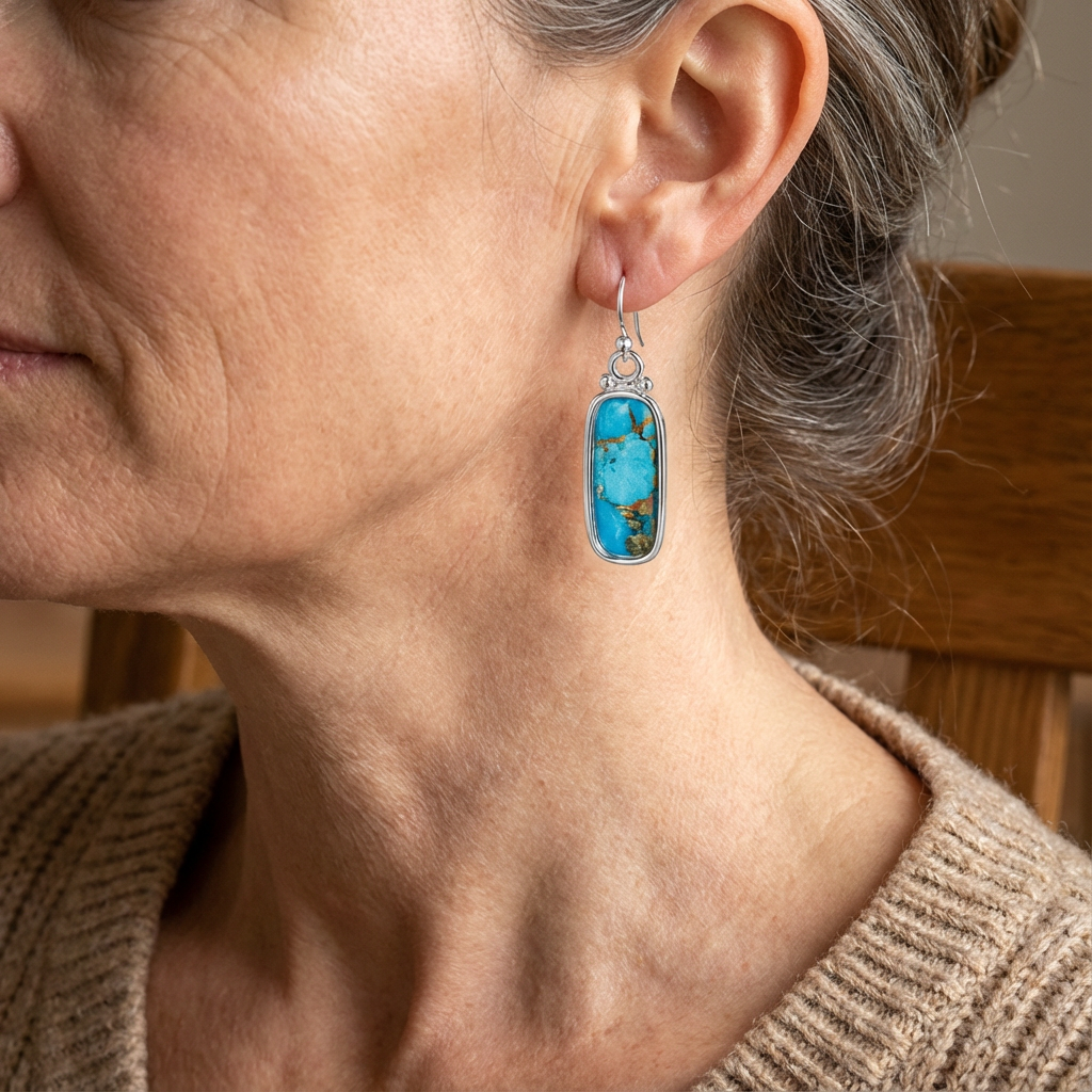 Turquoise Silver Plated Rectangle Drop Earrings