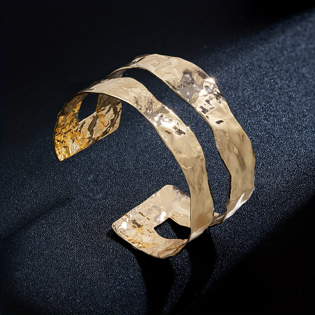 Vintage Stylish Hammered Wide Cuff Bangle Bracelet