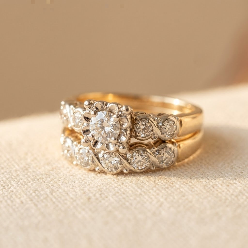 Anillo dorado vintage brillante