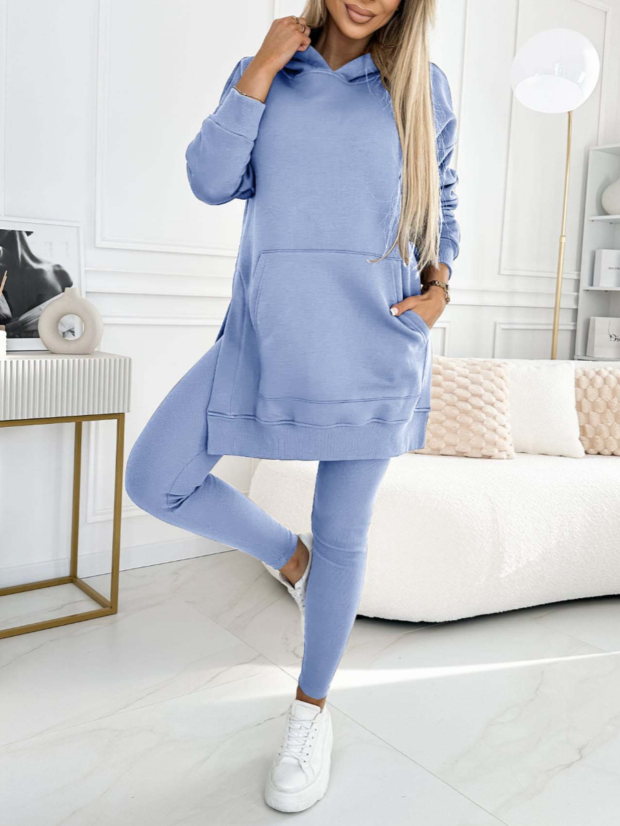 Conjunto de moletom com capuz e legging forrada de cor sólida Sienna