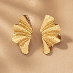 Elegant Textured Gold Fan Statement Stud Earrings