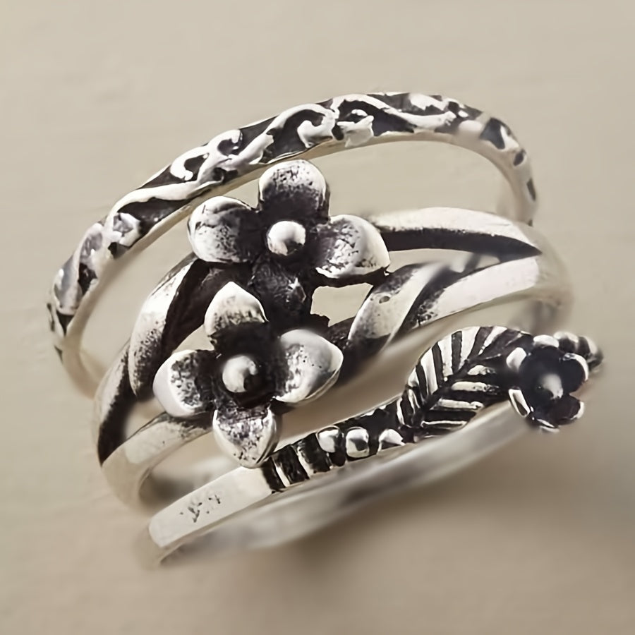 Anel vintage boêmio com motivo floral refinado