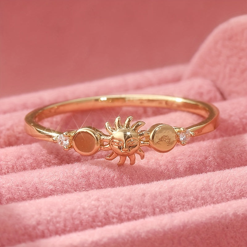 Set de anillos apilables vintage de media luna con circonitas incrustadas