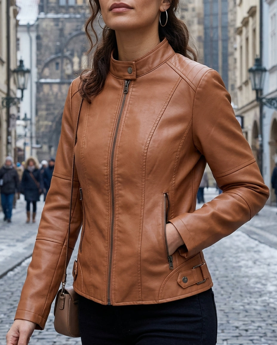 Adeline Women's Cropped Leather Moto Jacket