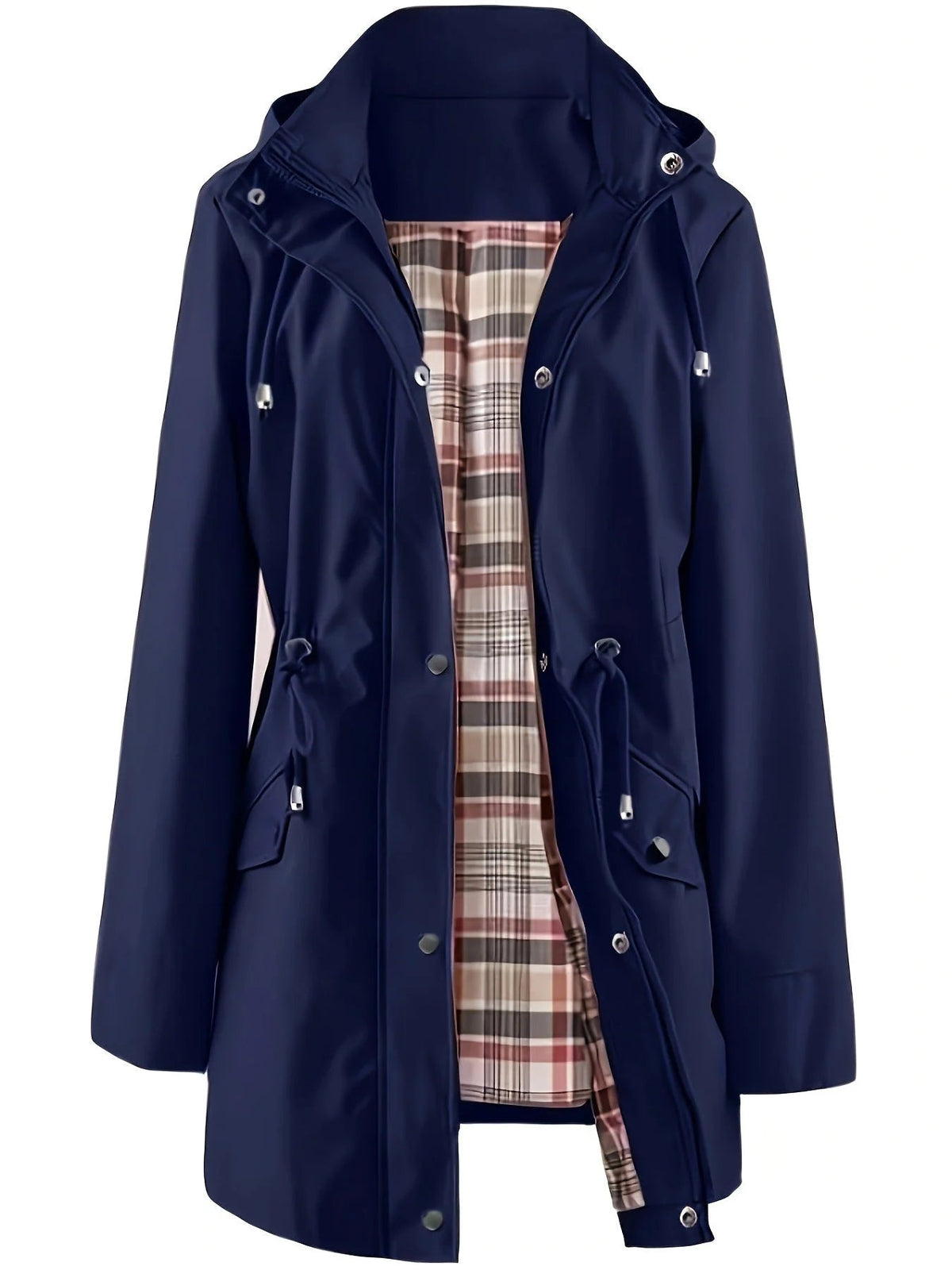 Marine blue Bennett and Lowe Lauren waterproof 3-in-1 rain coat for women with detachable hood and multiple layers.
