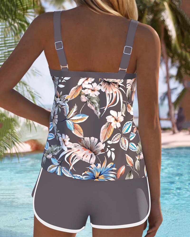 Rachelle - Conjunto de tankíni com padrão floral requintado
