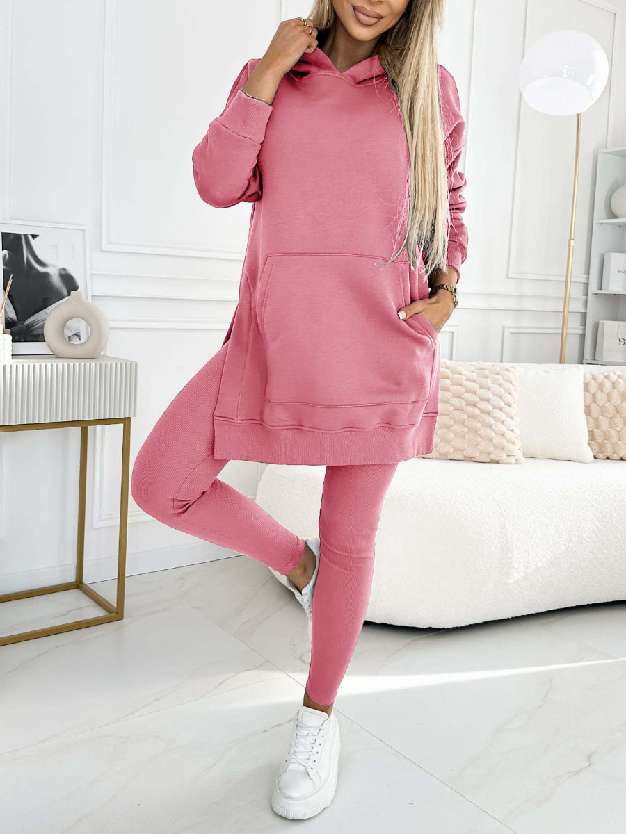 Conjunto de moletom com capuz e legging forrada de cor sólida Sienna