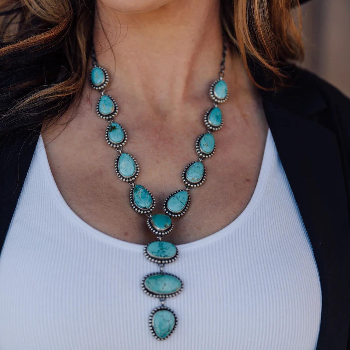 Elegant Vintage Turquoise Statement Necklace & Earrings