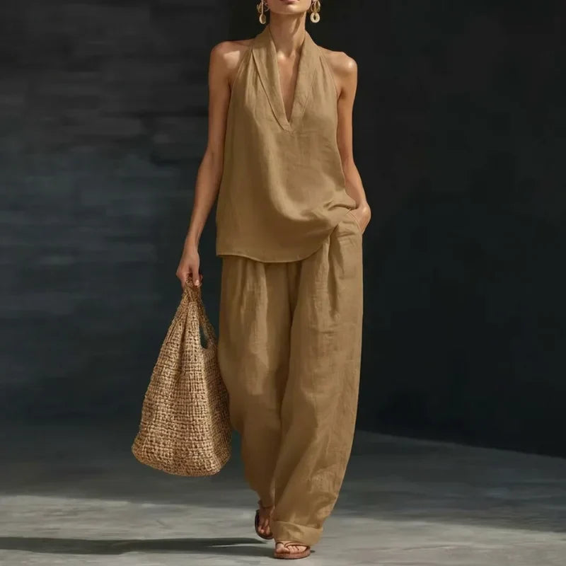 Zoë Sleeveless Set with Wide Pants
