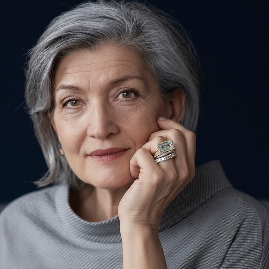 Set vintage de anillos apilables de vidrio turquesa plateado