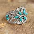 Anillo vintage bohemio de flores y enredaderas de turquesa