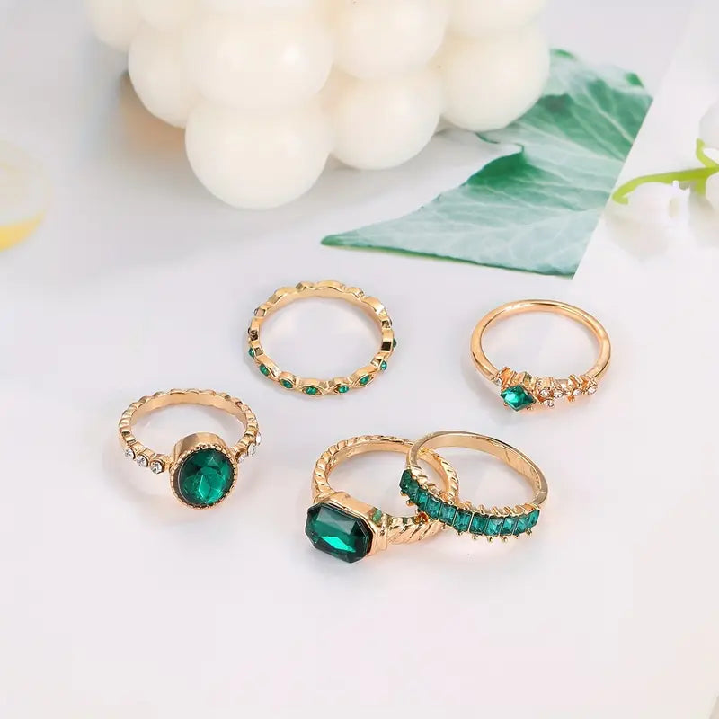 Conjunto de anéis esmeralda requintados Zarina | dourado