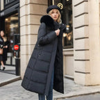 Designer winter parka with fur hood