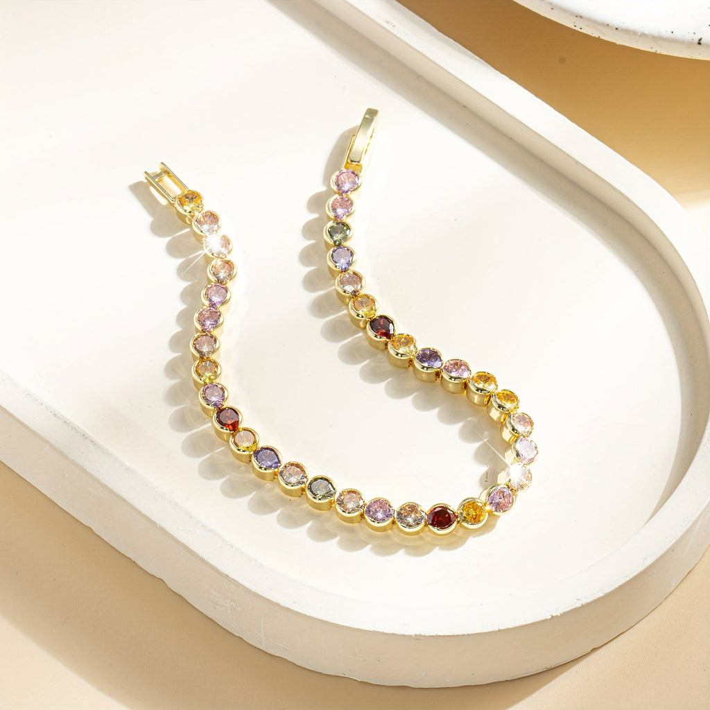 Elegant Multicolor Gemstone Gold Plated Tennis Bracelet