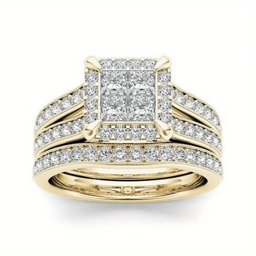 Elegante anillo de novia vintage apilable con circonitas
