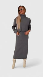 Chrystahl | Conjunto elegante de vestido y suéter de cuello alto