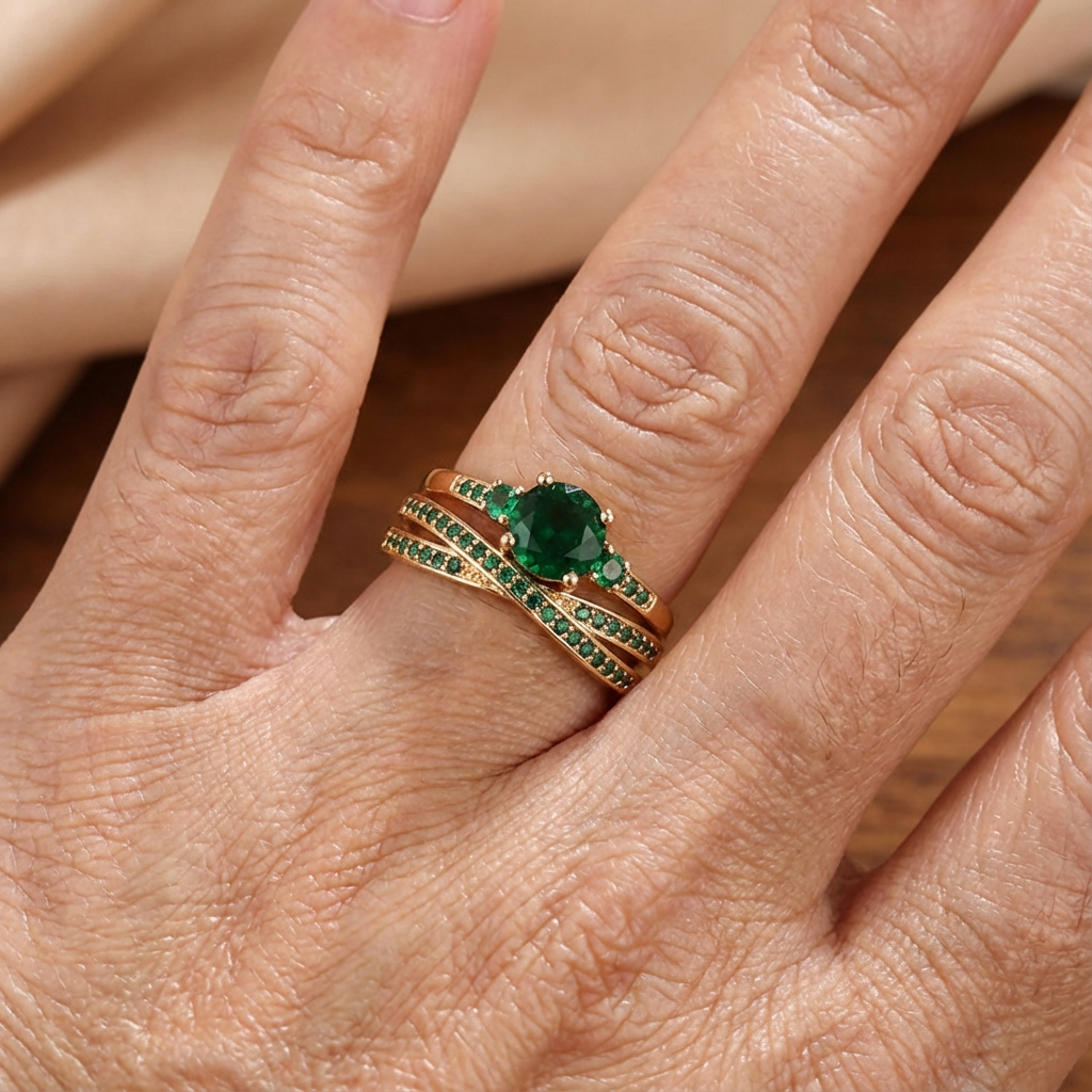 Juego de anillos dobles de esmeralda