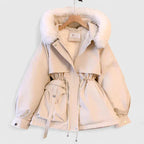 Women's zip-up faux fur hood parka with trim in White