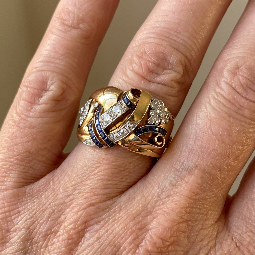 Anillo vintage de oro con circonia
