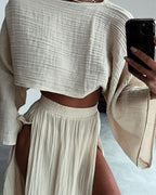 Lila Slit Cotton and Linen Two-Piece Set