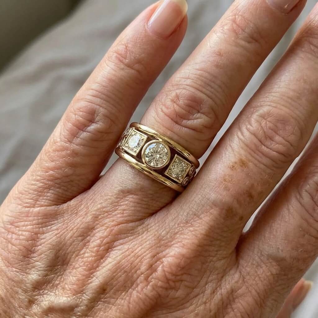 Elegante anillo vintage de oro con múltiples circonitas