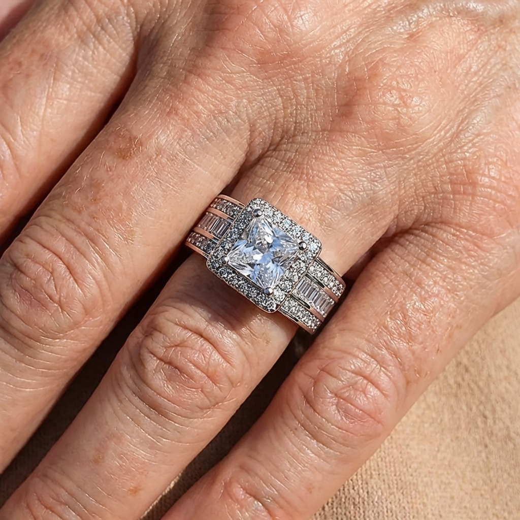 Elegante anillo cuadrado de circonita con circonia cúbica radiante