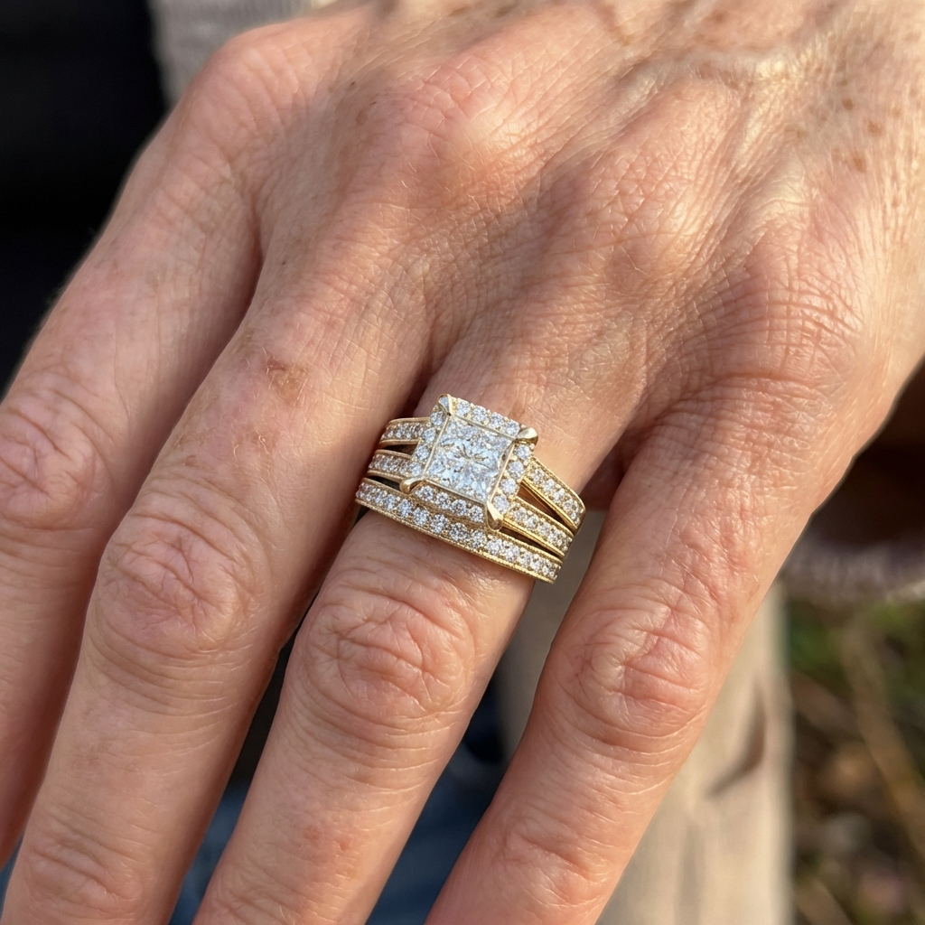 Elegante anillo de novia vintage apilable con circonitas