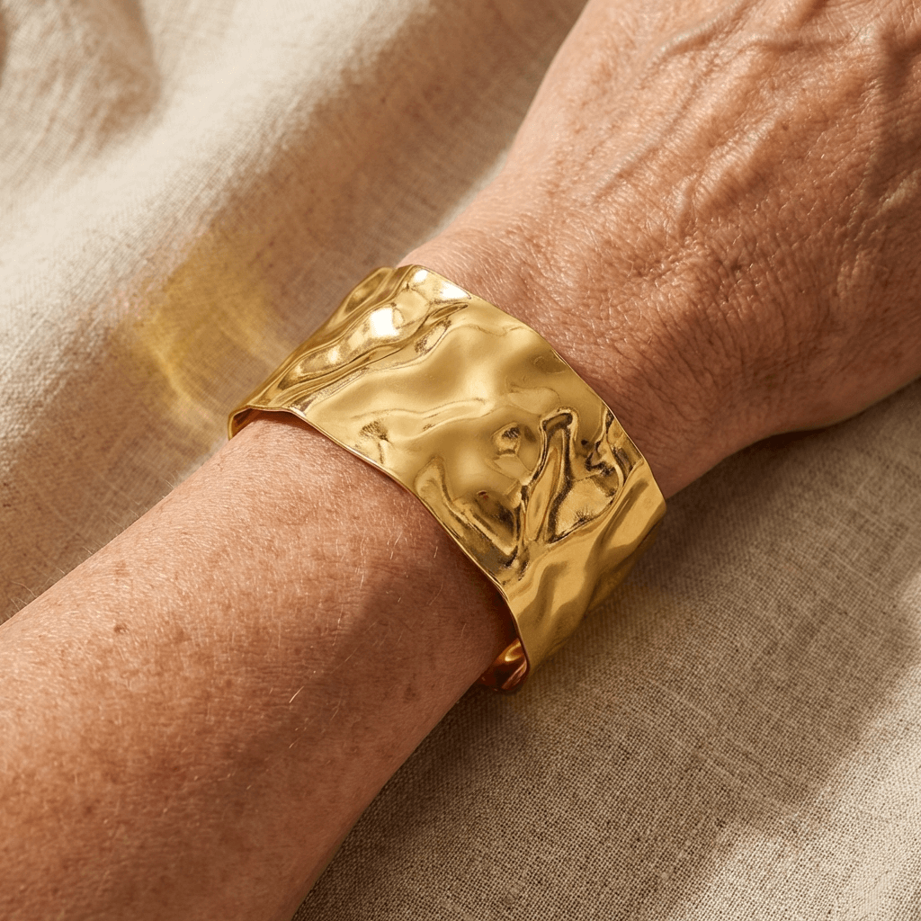 Elegant Polished Sculptural Wide Cuff Bracelet