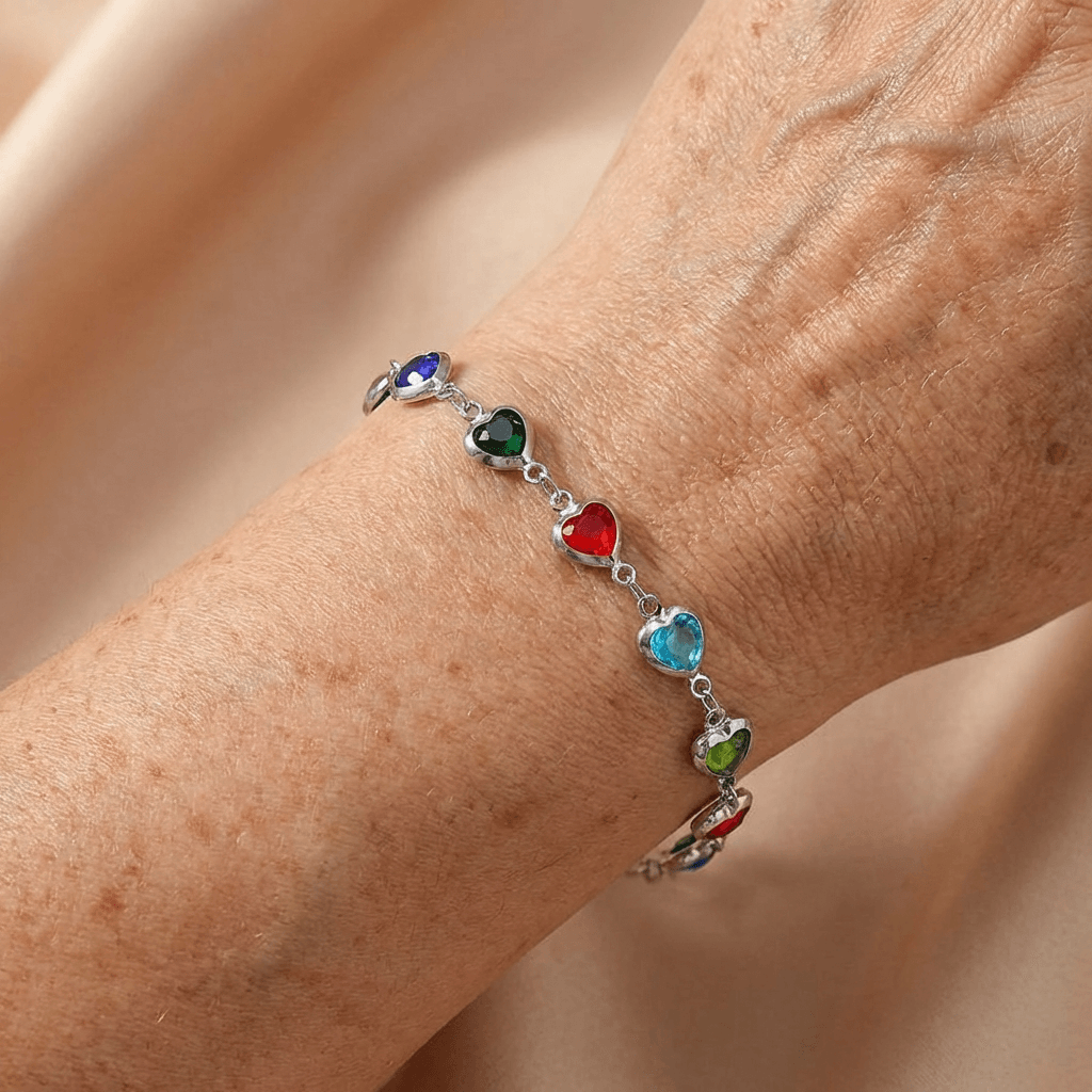 Elegant Stainless Steel Multicolor Heart Link Clutch Bracelet