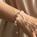 Classic Pearl Beaded Cat Paw Gold Plated Adjustable Bracelet