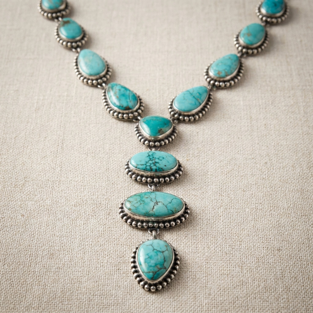 Elegant Vintage Turquoise Statement Necklace & Earrings