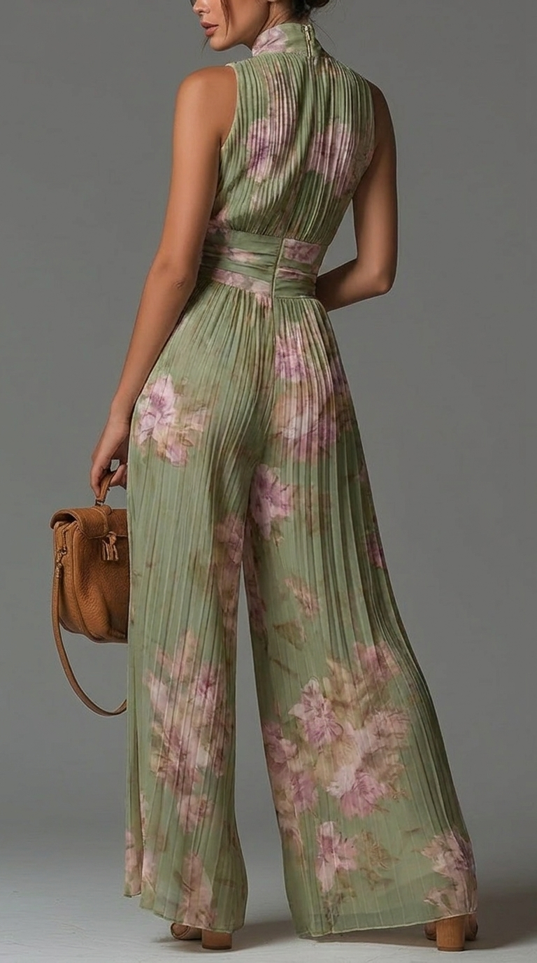 Inés | Mono de gasa plisada con estampado floral